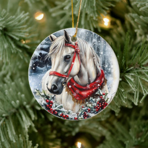Elegant Kerstpaard met Winter Krans Keramisch Ornament