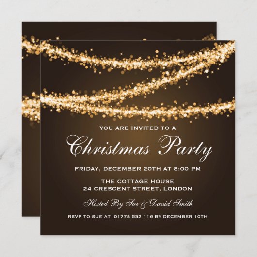 Elegant kerstparty Gold String-lampjes Kaart (Voorkant / Achterkant)
