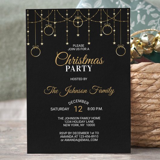 Elegant KERSTPARTY Zwart Goud Glitterende Sterren Kaart