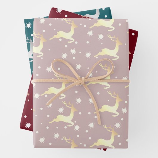 Elegant kerstrendiertje Snowflake Patroon Inpakpapier Vel (In situ)