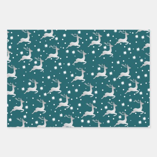 Elegant kerstrendiertje Snowflake Patroon Inpakpapier Vel (Voorkant 3)