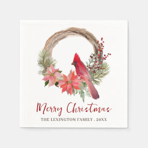 Elegant kerstrood kardinaal vogelmonogram servet