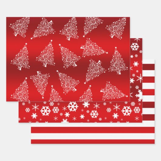 Elegant kerstrood met wit patroon inpakpapier vel (Set)