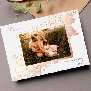 Elegant kerstRoos Gold Botanical Photo Lijst Folie Feestdagenkaart