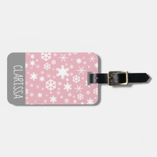 Elegant kerstsnowflake patroonpastelroze bagagelabel (Voorkant horizontaal)
