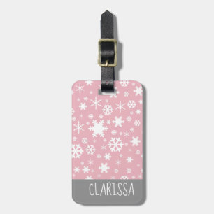 Elegant kerstsnowflake patroonpastelroze bagagelabel