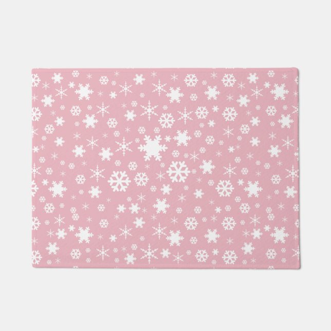 Elegant kerstsnowflake patroonpastelroze deurmat (Voorkant)