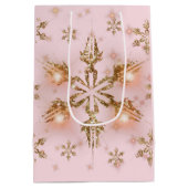Elegant kerstsnowflake roze goud medium cadeauzakje (Achterkant)