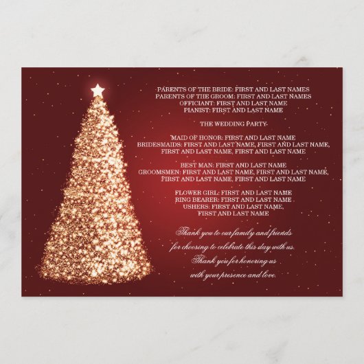 Elegant kersttrouwprogramma Gold Red Programma (Achterkant)