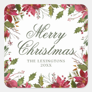 Elegant kerstWaterverf Poinsettia Vierkante Sticker