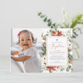 Elegant Kerstwinter Foto van Baptisme Uitnodiging (Staand voorkant)