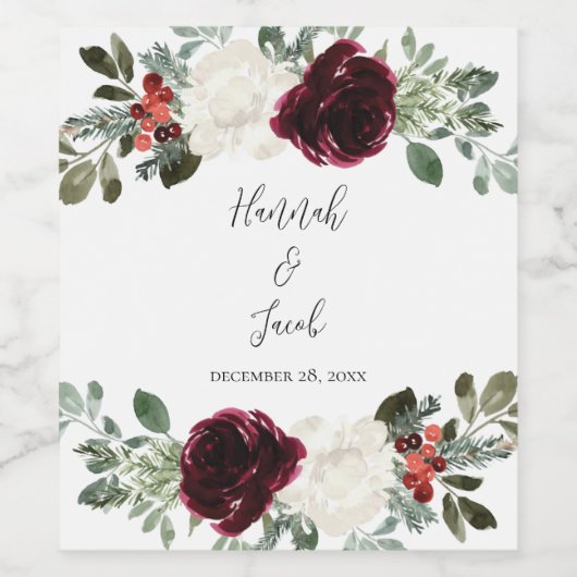 Elegant Kerstwinter Weddenschap Wijn Etiket (Enkel label)