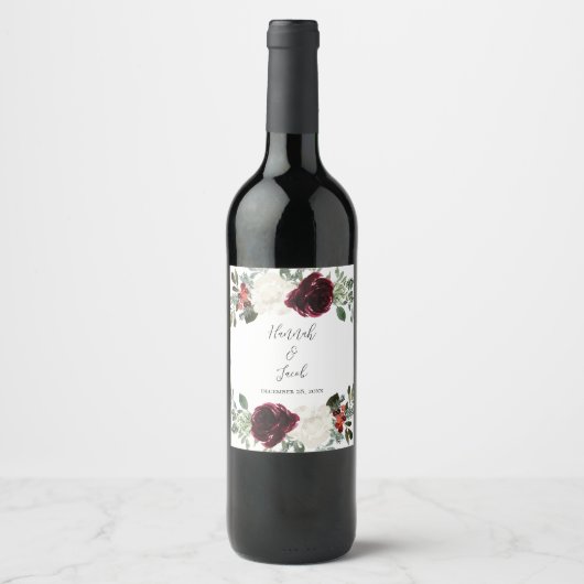 Elegant Kerstwinter Weddenschap Wijn Etiket (Voorkant)