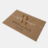 Elegant Khaki Monogram Wedding Name Script Deurmat (Schuin)