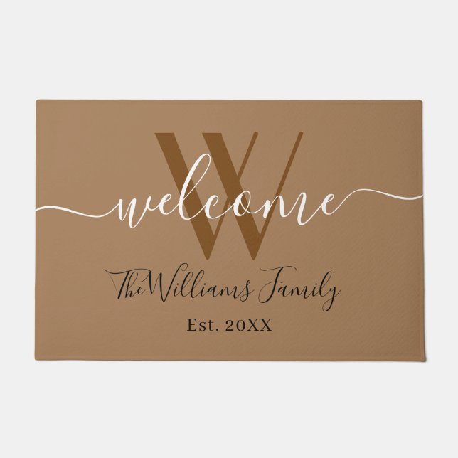 Elegant Khaki Monogram Wedding Name Script Deurmat (Voorkant)