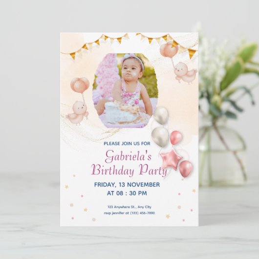 Elegant Kid's Photo Birthday  Printable Invitation (Debout devant)