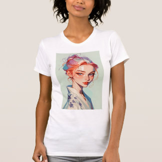 Elegant Kimono Girl Aesthetic Anime Portrait T-Shi T-shirt
