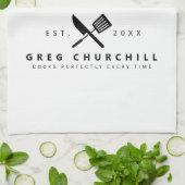 Elegant King of the Kitchen Modern Personalized Theedoek (Gevouwen)