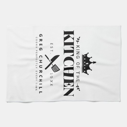 Elegant King of the Kitchen Modern Personalized Theedoek (Horizontaal)