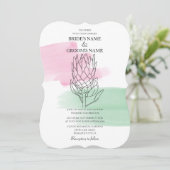 Elégant King Protea Aquarelle mariage invitations (Debout devant)