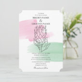 Elégant King Protea Aquarelle mariage invitations (Debout devant)