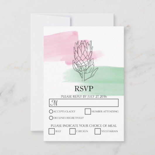 Elégant King Protea Watercolor Wedding Cartes RSVP (Devant)