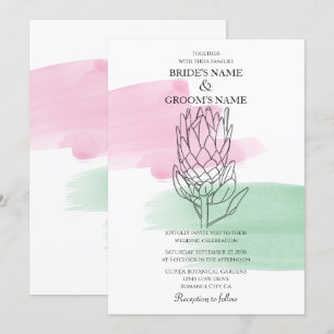Elegant King Protea Waterverf Wedding Invitations Kaart
