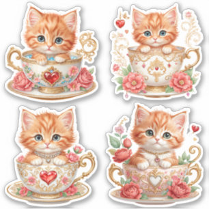 Élégant Kitten en Stickers Teacup - Design floral