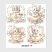 Élégant Kitten en Stickers Teacup - Design floral (Feuille)