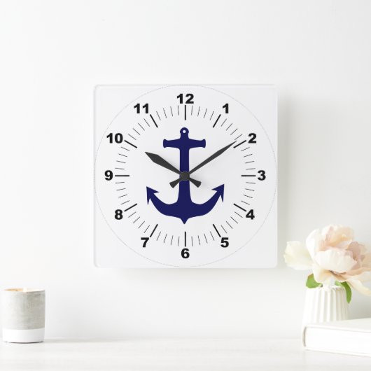 elegant klassiek Blauw anker stijlvol wit Vierkante Klok (Huis)