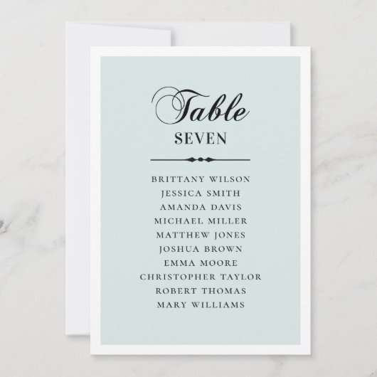 Elegant klassiek blauw script bruiloft-zitvlak kaart (Voorkant)