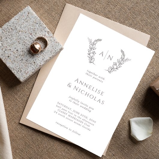 Elegant klassiek eenvoudig formeel monogram bruilo kaart