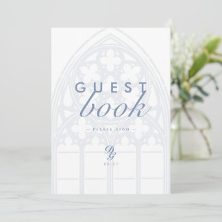 Elegant Klassiek Gotisch Blauw Trouw Gastboek Bord