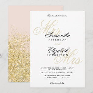 Elegant klassiek goudglitter lesbische bruiloft kaart