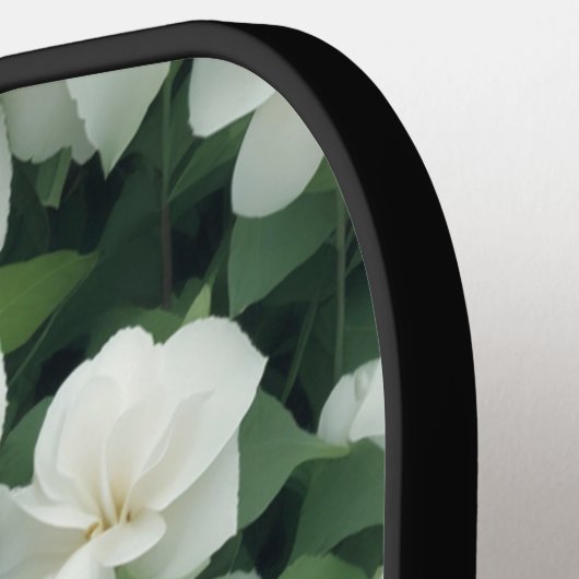 Elegant klassiek groen botanisch wit bloemwater pickleball paddle (Links Detail)