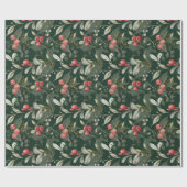 Elegant klassiek groen en bessen kerst cadeaupapier (Vlak)
