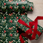 Elegant klassiek groen en bessen kerst cadeaupapier