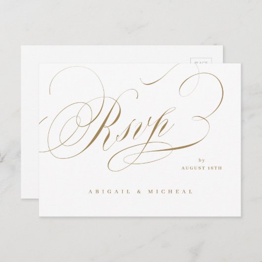 Elegant klassiek kalligrafie bruiloft RSVP Briefkaart (Voorkant / Achterkant)