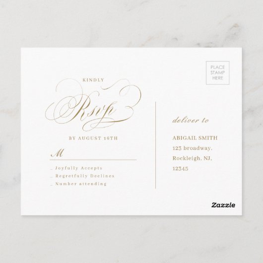 Elegant klassiek kalligrafie bruiloft RSVP Briefkaart (Achterkant)