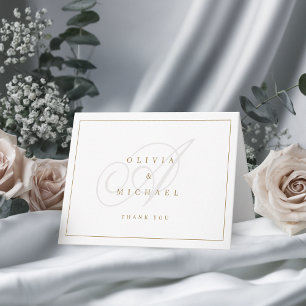 Elegant klassiek kalligrafie monogram huwelijksbed bedankkaart