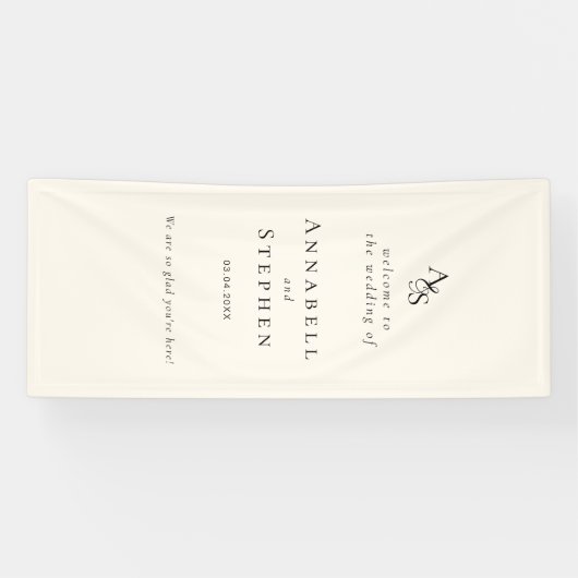 Elegant, Klassiek, Monogram, Beige, Bruiloft Spandoek (Horizontaal)