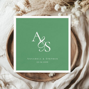 Elegant, Klassiek, Monogram, Bos-Groene Huwelijk Servet