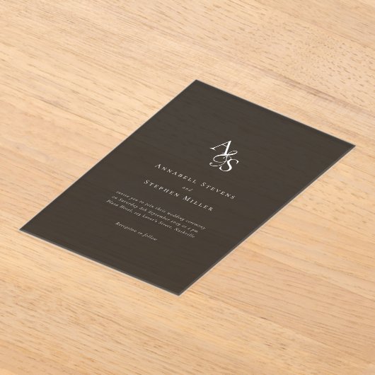 Elegant, Klassiek, Monogram, Donkergrijze bruiloft Acryl Uitnodigingen (Laagn)