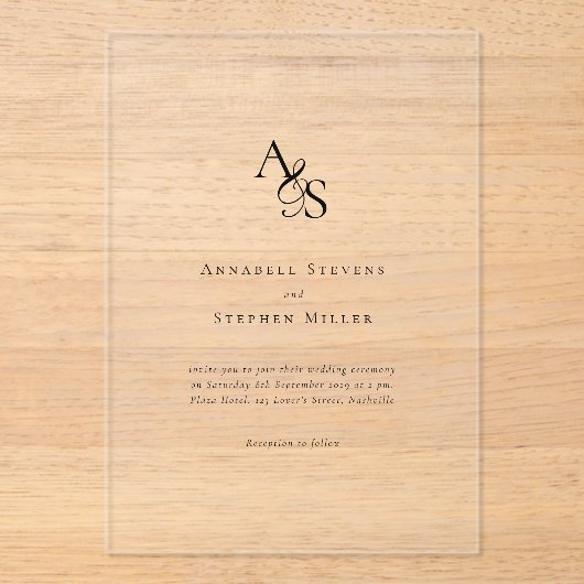 Elegant, Klassiek, Monogram, Huwelijk Acryl Uitnodigingen (Voorkant)