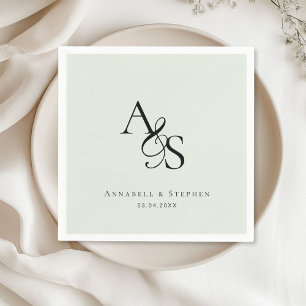 Elegant, Klassiek, Monogram, Lichtgroene Trouwdag Servet