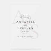 Elegant, Klassiek, Monogram, Wit, Bruiloft Acryl Bord (Voorkant)