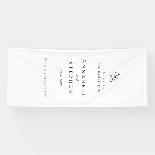 Elegant, Klassiek, Monogram, Wit, Bruiloft Spandoek (Horizontaal)