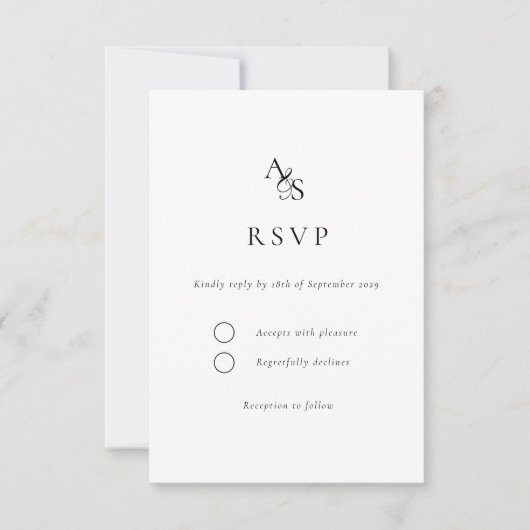 Elegant, Klassiek, Monogram, Wit, RSVP (Voorkant)