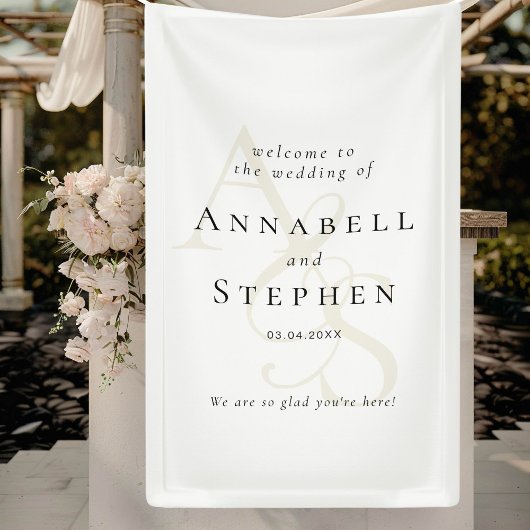 Elegant, Klassiek, Monogram, Witte bruiloft Spandoek