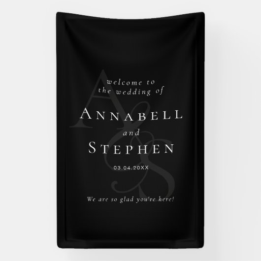Elegant, Klassiek, Monogram, Zwart, Bruiloft Spandoek (Verticaal)